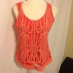 a.n.a. Orange Tank Top With Crochet Overlay ~ Size PM